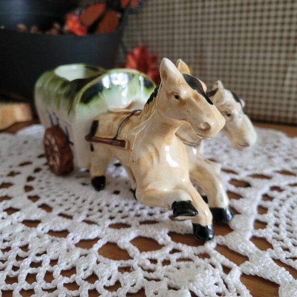 Occupied Japan Planter Horses & Cart - Picture 5 of 11